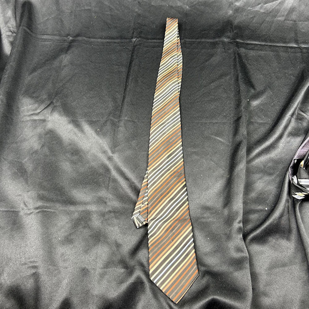 Bergamo New York Black Tie Orange‎ Striped Pattern Men's Classic Necktie